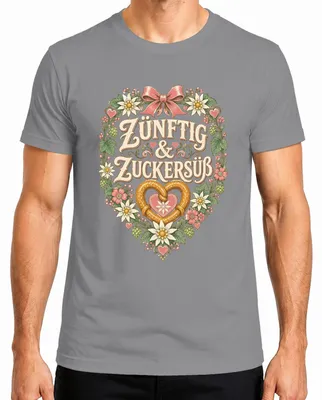 Imagen del producto de Zünftig & Zuckersüß: Camiseta de , estilo bávaro, para hombre, con estampado de lederhosen, color gris, talla M
