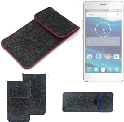Produktbild von K-S-Trade Handy Schutz Hülle kompatibel mit Qilive Q5 Schutzhülle Handyhülle Filztasche Pouch Tasche Case Sleeve Filzhülle dunkelgrau rosa Rand