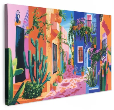 Image de Tableau sur toile, dimensions 120x80 cm. Décoration murale moderne, couleurs : jaune, bleu, orange