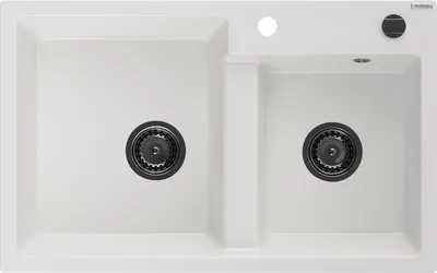 Immagine prodotto di Mexen Tomas lavello in granito a 2 vasche 800 x 500 mm, bianco, sifone nero - 6516802000-20-B