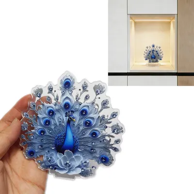 Produktbild von Pfauen-Tischdekoration - Künstlerisches Desktop-Ornament - Dekoration für Arbeitszimmer und Wohnbereich - Blau und Weiß, 1 Stück