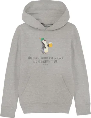 Produktbild von Mr. & Mrs. Panda Kinderpullover Pinguin Bier 7-8 Jahre (122/128) - Heather Grey - Geschenk, Feierabend, Angetüdelt, , Kapuzenpulli, Sweatshirt, Hoodie, Sweater