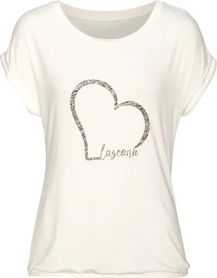 Produktbild von LASCANA Kurzarmshirt mit Lascana Herz Print creme Größe 44/46