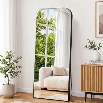Obrázok produktu pre Zrkadlo na celé telo, stojace, 180 x 76 cm, tvrdené sklo, hliníkový rám, čierna farba