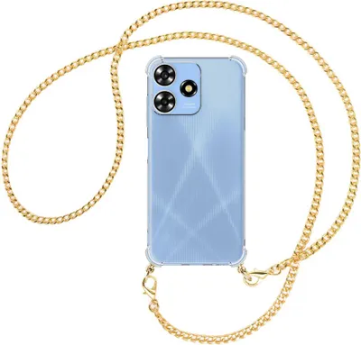 Produktbild von Handykette Backcover-Schutzhülle mit Band (Metall goldfarben) für ZTE Blade A73 4G (6.6'') - goldfarbene Kette