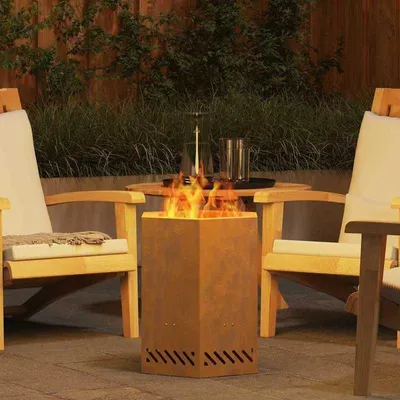 Produktbild von Kleiner Gartenofen – Terrassenofen für gemütliche Abende – Wetterbeständiger Stahl – Braun – 38x38x51 cm