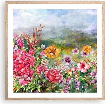 Produktbild von Gerahmtes Poster - Rahmen in heller Eiche - blume sommer natur - 60x60 cm - Wand Bild - Wanddeko - Wandbilder - Wandposter - Bilderrahmen - Bilder - Kunstdruck - Wandbild - P2NAC60x60-3843