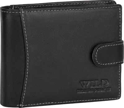 Produktbild von RFID echt Leder Portemonnaie Geldbörse Geldbeutel Herren Querformat Schwarz (5503)