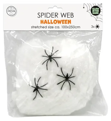 Halloween-Spinnennetz, leuchtet im Dunkeln, 100 x 250 cm, 3 Spinnen