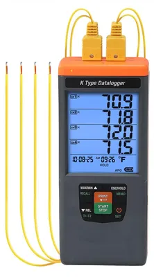 4-Kanal-Thermoelement-Thermometer Typ K, -200–1370 °C, Datenlogger