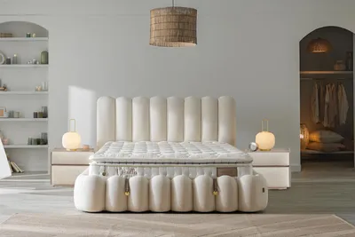 Produktbild von Pointhome Bambi Boxspringbett Set 180x200 H3, Vanilla, Schlafzimmerbett, Funktionsbett, Taschenfederkern Matratze mit Topper, Matratzenhöhe: 34 cm