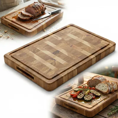 Zdjęcie produktu dla DESKA SZTORCOWA DĄB łączony z JESIONEM masywna z rowkami 44x29x4cm