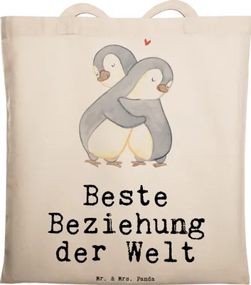 Produktbild von Mr. & Mrs. Panda Schultasche Pinguin Beste Beziehung der Welt - Transparent - Geschenk, Geschenkidee, Einkaufstasche, Liebe, Büchertasche, Zusammen sein, Laptoptasche