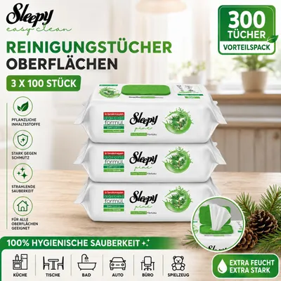Immagine prodotto di Sleepy Oberflächenreinigungstücher Pine Breeze 3x100, Immagine generata dall'IA