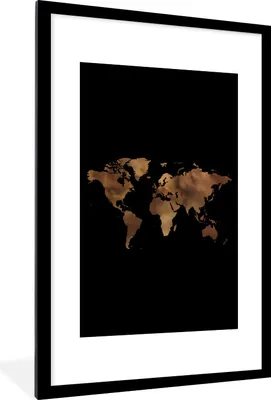 Produktbild von MuchoWow® Gerahmtes Poster Weltkarte - Gold - Schwarz 60x90 cm - Poster mit Schwarzem Bilderrahmen Wandposter Rahmen Foto Bilder - Dekoration - Wandposter Wohnzimmer - Hochwertig