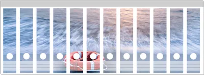 Produktbild von Wallario Ordnerrücken Sticker, selbstklebend für breite Ordner, 12 Stück, Motiv Rettungsring am Strand bei Sonnenuntergang
