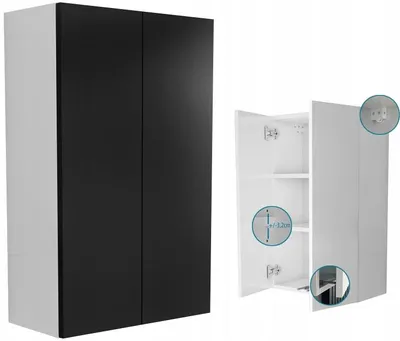 Zdjęcie produktu dla szafka łazienkowa 50 x 80cm wisząca szafka do łazienki biały + czarny mat
