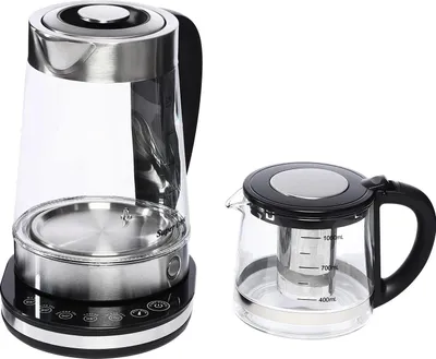 Obrázek produktu pro Elektrická varná konvice – dvojitá sada 2 v 1 – regulace teploty – LCD displej – 2,5 l + 1 l – sklo a nerezová ocel – zástrčka EU 220–240 V – černá