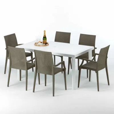 Produktbild von ProduceShop S7050SETB6PBIMK, Braun, Weiß, Polyrattan, 6 Sitz(e), 150 cm, 90 cm, 74 cm