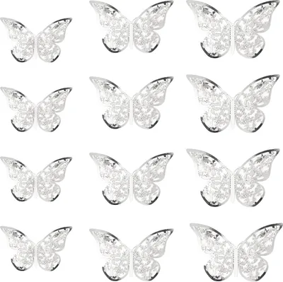 Produktbild von Oblique Unique 3D Schmetterlinge 12er Set glänzend für die Wand zum Kleben Wandtattoo Wanddeko - silber
