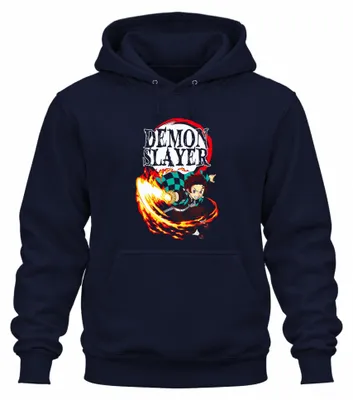Productafbeelding van Demon Slayer Tanjiro Kamado Hinokami Kagura Anime Geschenk, uni hoodie, marineblauw, maat S