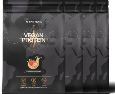 Produktbild von GYMTRAIL® Veganes Eiweißpulver aus Erbsenprotein 2000g | Pflanzliches Proteinpulver mit essenziellen Aminosäuren | Ohne Soja und Süßungsmittel mit Birkenzucker | Strawberry- Cream
