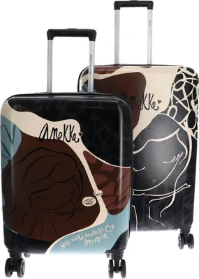 Two suitcases of different sizes are shown side-by-side against a white background.