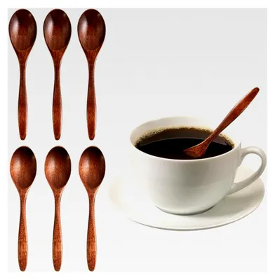 Produktbild von Holzlöffel Set, 6 Stück Handgefertigte kleine Holzlöffel aus natürlichem Nanmu für Suppen, Mischen, Rühren und Kochen