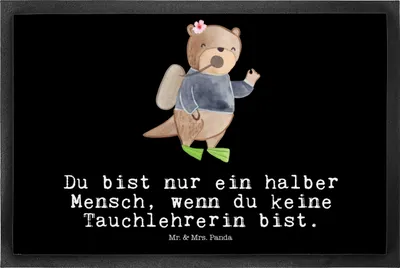Produktbild von Mr. & Mrs. Panda fußmatte Tauchlehrerin Herz 50 x 75 cm - Schwarz - Geschenk, Schmutzfangteppich, Gummimatte, Sauberlaufmatte, Schmutzfangmatte, Schmutzmatte