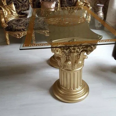 Produktbild von Goldo Esstisch Glastisch, Säulentisch, Designertisch Wohnzimmertisch Kanzleitisch, Praxistisch 100% Handgefertigt Antik Stil Retro Medusa Mäander