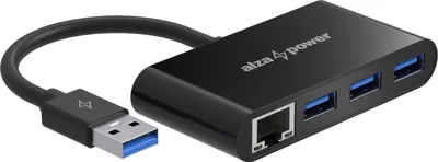 Zdjęcie produktu dla Koncentrator USB AlzaPower USB-A (M) na 3 × USB-A 3.0 (F) z RJ45 czarny