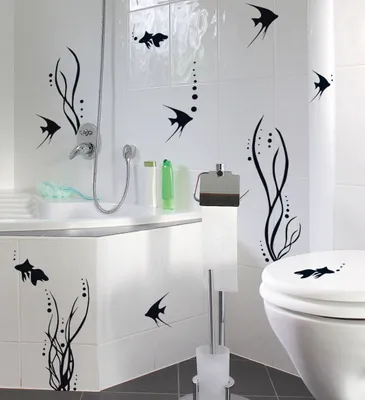 Produktbild von Bad Deko WAND TATTOO SET Fischwelt Fische Badezimmer WC Fliesen