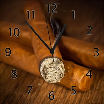 Produktbild von Wallario Design Wanduhr Zigarre am Abend aus Echtglas, Größe 30 x 30 cm