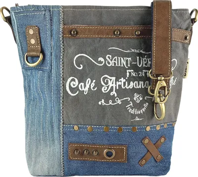 Produktbild von Sunsa Damen Umhängetasche. Schultertasche aus Canvas recycelte Jeans & Leder.