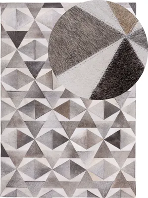 Produktbild von BELIANI Teppich Grau Echtleder 160 x 230 cm Kurzflor Geometrisches Muster Elegant Handgefertigt Rechteckig