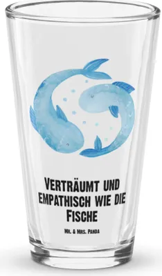 Produktbild von Mr. & Mrs. Panda Glas Sternzeichen Fische - Transparent - Geschenk, Bierglas, Cocktailglas, Geburtstag März, Fisch, Sternbild, Tumbler, Trinkglas, Februar, Wasserglas