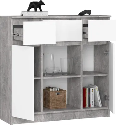 Produktbild von Akord Kommode 2 Türen 3 Schubladen 1 Kleine Tür Beton/Weiß 101X35X98 Cm