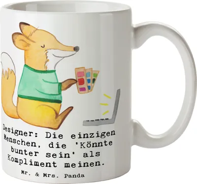 Produktbild von Mr. & Mrs. Panda Kaffeetasse Designer Kompliment - Weiß - Geschenk, Pott, handgefertigte Geschenke, humorvolles Zitat, Teetasse, Keramiktasse, Kaffeebecher, Berufsleben