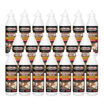 Produktbild von Isolbau Holzleim PRO-D3 - 20 x 750 ml (860 g) Extra starker Holzkleber für alle Holzarten, für Innen & Außen, Wasserfest, Lösemittelfrei