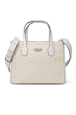 Image de Guess Femme Tote Bag/ Sac à bandoulière/ Sac à main SILVANA Blanc-Jaune Textile-Synthétique-Mixte-