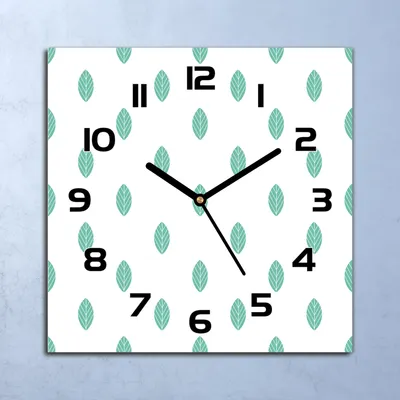 Produktbild von Wanduhr Echt-Glas-Küchenuhr Grüne Blätter Quarz Lautlos 30x30 Deko Bilder