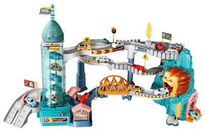 Image de Circuit de course de dinosaures pour enfants avec 4 petites voitures et rails. Circuit de course de dinosaures pour garçons et filles de 3 à 14 ans. Cadeau d'anniversaire ou pour les fêtes, vert
