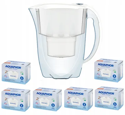 Zdjęcie produktu dla Dzbanek filtrujący Aquaphor 2,8 l + 6 wkładów filtrujących Maxfor-E z licznikiem, kolor: biały, model: Amethyst Maxfor