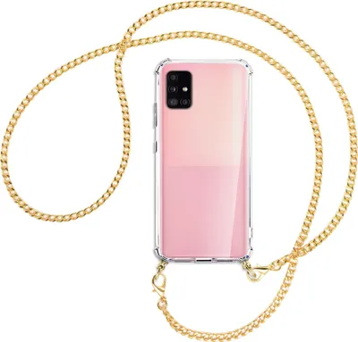 Produktbild von Handykette Backcover-Schutzhülle mit Band (Metall goldfarben) für Samsung Galaxy A51 5G (A516) - goldfarbene Kette