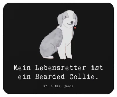 Produktbild von Mr. & Mrs. Panda Mauspad Bearded Collie Lebensretter - Schwarz - Geschenk, pc, Mousepad, mausteppich, Mouse Pad, Britischer Hütehund