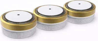 Produktbild von NEMAXX® M1-Mini Rauchwarnmelder Ø71,6mm – photoelektrisch,EN14604 (AFNOR 0333),VdS G216020 – 85dB Alarm – 3V Lithium – Hush – bis 10 Jahre – Gold – 3x