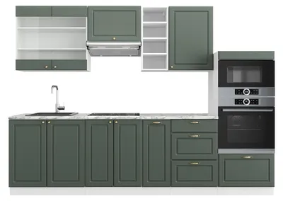 Produktbild von Küchenzeile Vicco Fame-Line Grün-Gold Landhaus/Weiß 280 cm ohne Arbeitsplatte, Model 38053