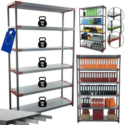 Produktbild von MODO24 Kunststoffregal, 6 Ablagen, 100kg/Boden, Schwerlast, Steckregal, Lagerregal, Plastikregal, Werkstatt, 222x130x46?cm, Rot, TYTAN