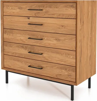 Produktbild von Kommode Seiba Wildeiche massiv 97x45x95 mit 5 Schubladen und Metallbeinen