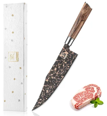 Produktbild von Zayiko ShadowMagma Damast Chefmesser I 21,5 cm Klinge mit Kupfer- und Bronze-Einlage I Griff aus Apfelwurzelholz